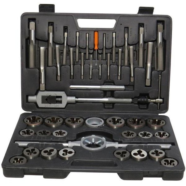 Qualtech Tap and Die Set, Metric, 40 Piece, 3 to 12 mm Tap, 3 to 12 mm Die Thread, CoarseFine Thread Standar DWT40PC-MM-HEX